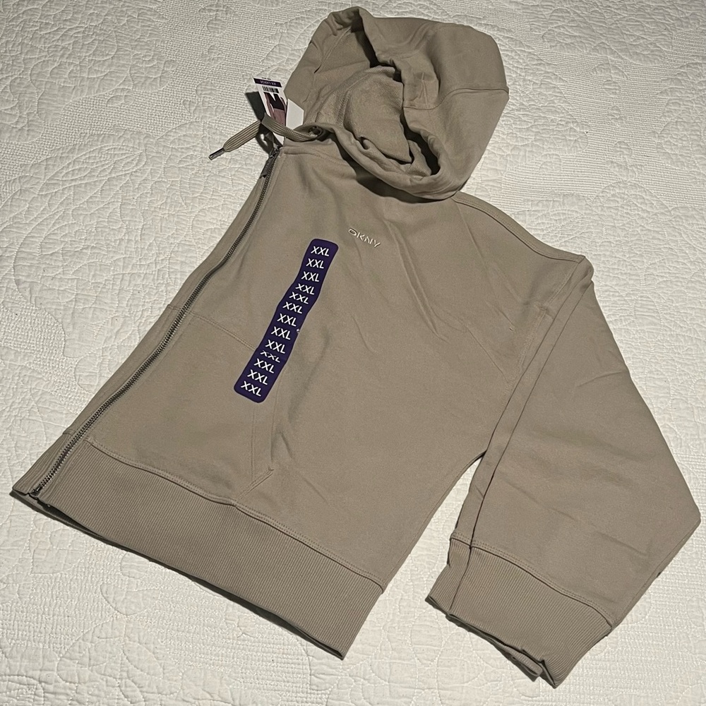 🆕 DKNY Women's Terry Zip Front Jacket in the color Pebble Size:XXL - Picture 3 of 14
